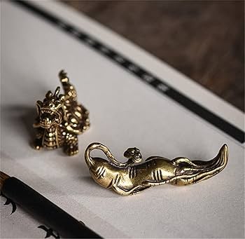 竜 銅製 極細工 筆置き 筆入 書道具 文房具 工芸品 美術品 茶寵の置物 Amazon.co.jp: tonntyann 筆置き銅製 置物 アクセサリ 書道用具